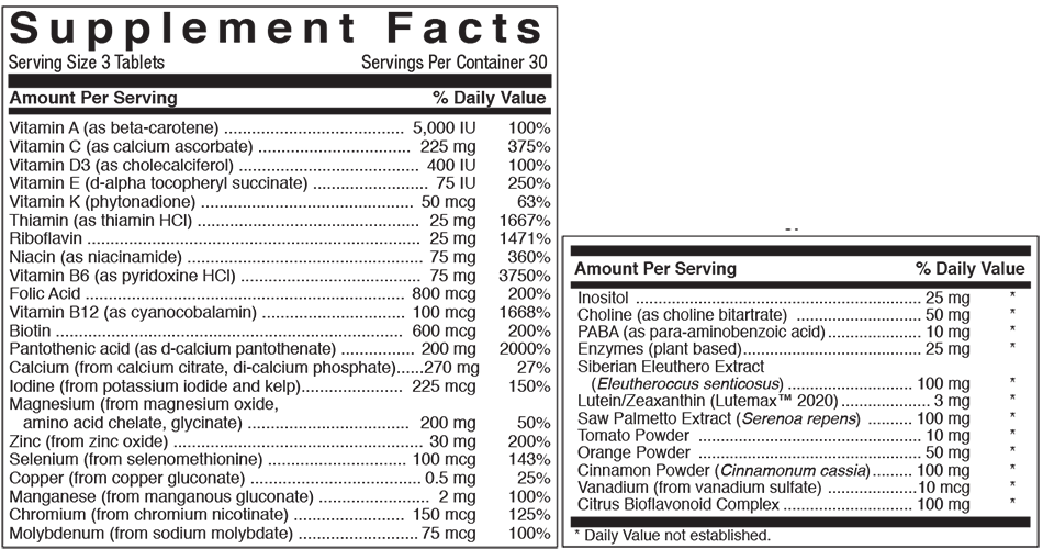 Men's Mega Multi Vitamin Supplement Facts